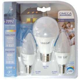 SET 3 PZ FAMILY PACK 1PZ GOCCIA A60 10W E27 6000K OMEGA