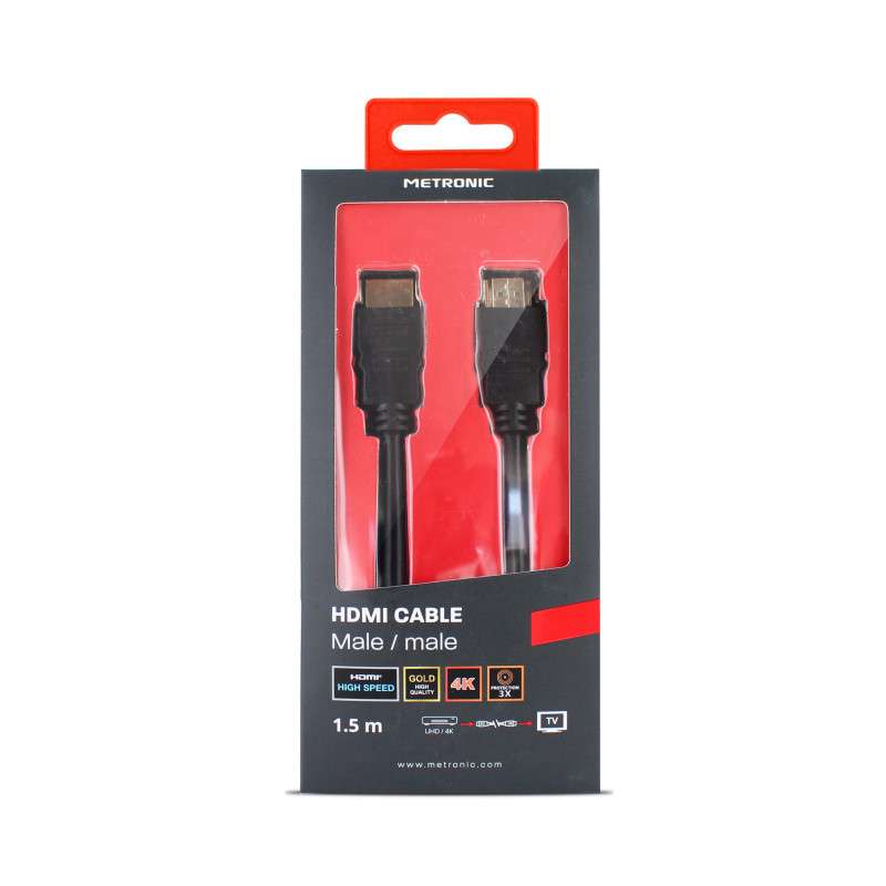 CAVO HDMI 1,5 M HIGH SPEED CON ETHERNET MASCHIO / MASCHIO SUPPORTI 3D E 4K IN CARTONE ELEGANTE METRONIC 1 CAVO HDMI 1,5 M HIGH SPEED CON ETHERNET MASCHIO / MASCHIO SUPPORTI 3D E 4K IN CARTONE ELEGANTE METRONIC