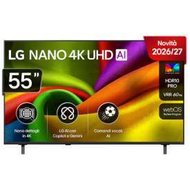 TV 55 POLLICI LG NANO 4K UHD AI NU85 55NU850B6LA SMART TV PROCESSORE A7 AI 4K GEN9, CHARCOAL BLACK