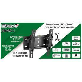 SUPPORTO BRACCIO INCLINABILE PER TV DA 15 A 40 POLLICI IN FERRO ZINCATO NERO MADE IN ITALY BRAVO QUADRO 3 92402634