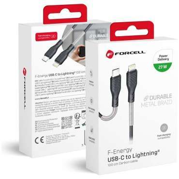 CAVO LIGHTNING -TIPO C CARICA VELOCE IN CORDA ULTRA RESISTENTE PD 27W CARBON COMPATIBILE CON APPLE CARPLAY FORCELL 1MT 7 CB 01C 3