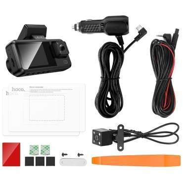 DASH CAM PER AUTO CON SCHERMO DA 2" 720P/30FPS + TELECAMERA INTERNA 480P/30FPS + TELECAMERA POSTERIORE 480P/30FPS DV15 NERA HOCO 10 DV15 4