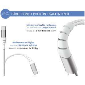 Alternative view of CARICATORE DA RETE TIPO-C + CAVO TIPO-C / TIPO-C IN NYLON 25W POWER DELIVERY FORCE POWER F149366 BIANCO