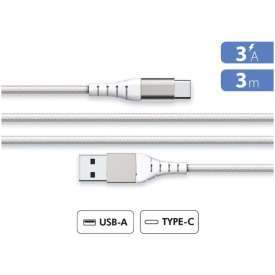 CAVO TIPO C RINFORZATO IN NYLON CARICA VELOCE 3A BIANCO 3MT FORCE POWER F150959 GARANZIA A VITA