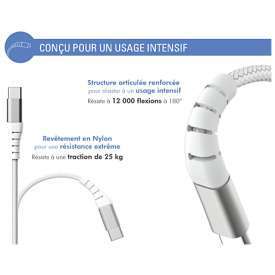 Alternative view of CAVO TIPO C RINFORZATO IN NYLON CARICA VELOCE 3A BIANCO 3MT FORCE POWER F150959 GARANZIA A VITA