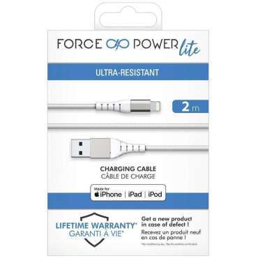 CAVO USB-A / LIGHTNING CON CERTIFICAZIONE MFI RINFORZATO IN NYLON CARICA VELOCE 2,4A BIANCO 2MT FORCE POWER F150962 GARANZIA A VITA 3 F150962 1