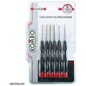 KIT 6 CACCIAVITI DI PRECISIONE, 3 A CROCE E 3 SPACCATI, MANICO ANTISCIVOLO KOMBO