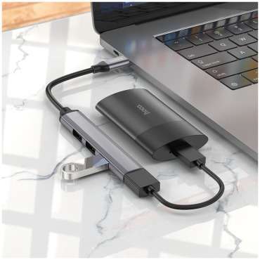 HUB USB SLIM CON INGRESSO USB-C + 4 USCITE USB-A ( (USB 3.0+USB 2.0 X 3) HB26 HOCO SILVER 4 HB26.USB C 1