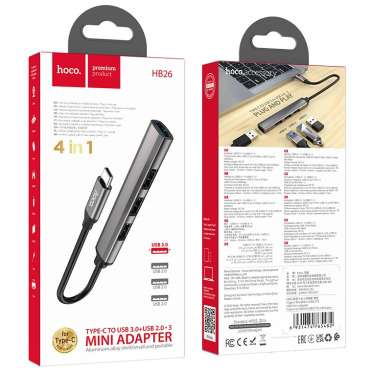 HUB USB SLIM CON INGRESSO USB-C + 4 USCITE USB-A ( (USB 3.0+USB 2.0 X 3) HB26 HOCO SILVER 5 HB26.USB C 2