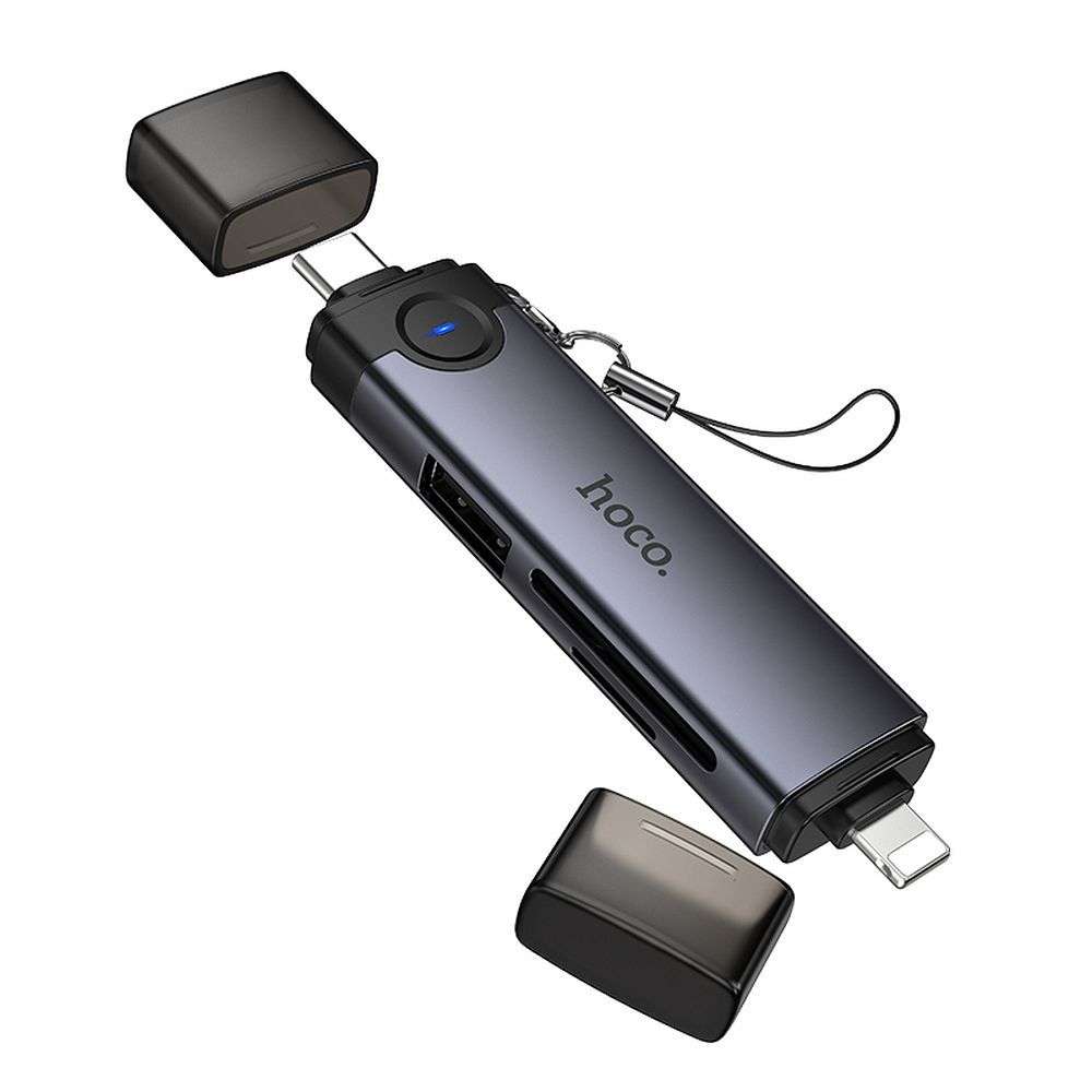 LETTORE DI SCHEDE + USB CON INGRESSI TIPO C E LIGHTNING 3.0 HOCO HB56B 1 LETTORE DI SCHEDE + USB CON INGRESSI TIPO C E LIGHTNING 3.0 HOCO HB56B