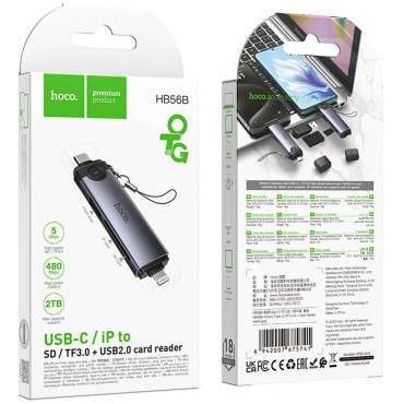 LETTORE DI SCHEDE + USB CON INGRESSI TIPO C E LIGHTNING 3.0 HOCO HB56B 5 HB56B 2