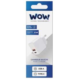 Alternative view of CARICABATTERIE DA RETE TIPO C + USB-A BIANCO 38W USB-A 18W + USB-C 20W POWER DELIVERY WOW