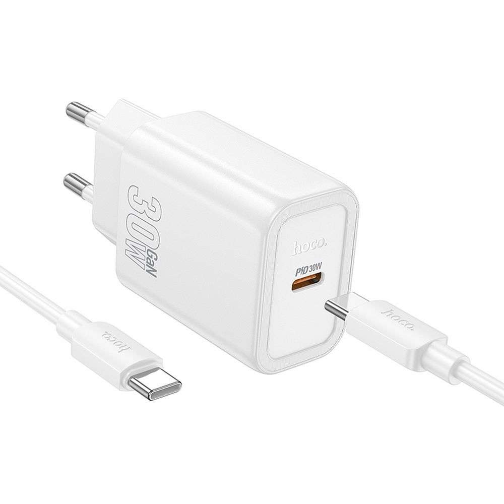 CARICATORE DA RETE TIPO-C + CAVO TIPO-C / TIPO C 30W PD QC N62 HOCO BIANCO 1 CARICATORE DA RETE TIPO-C + CAVO TIPO-C / TIPO C 30W PD QC N62 HOCO BIANCO