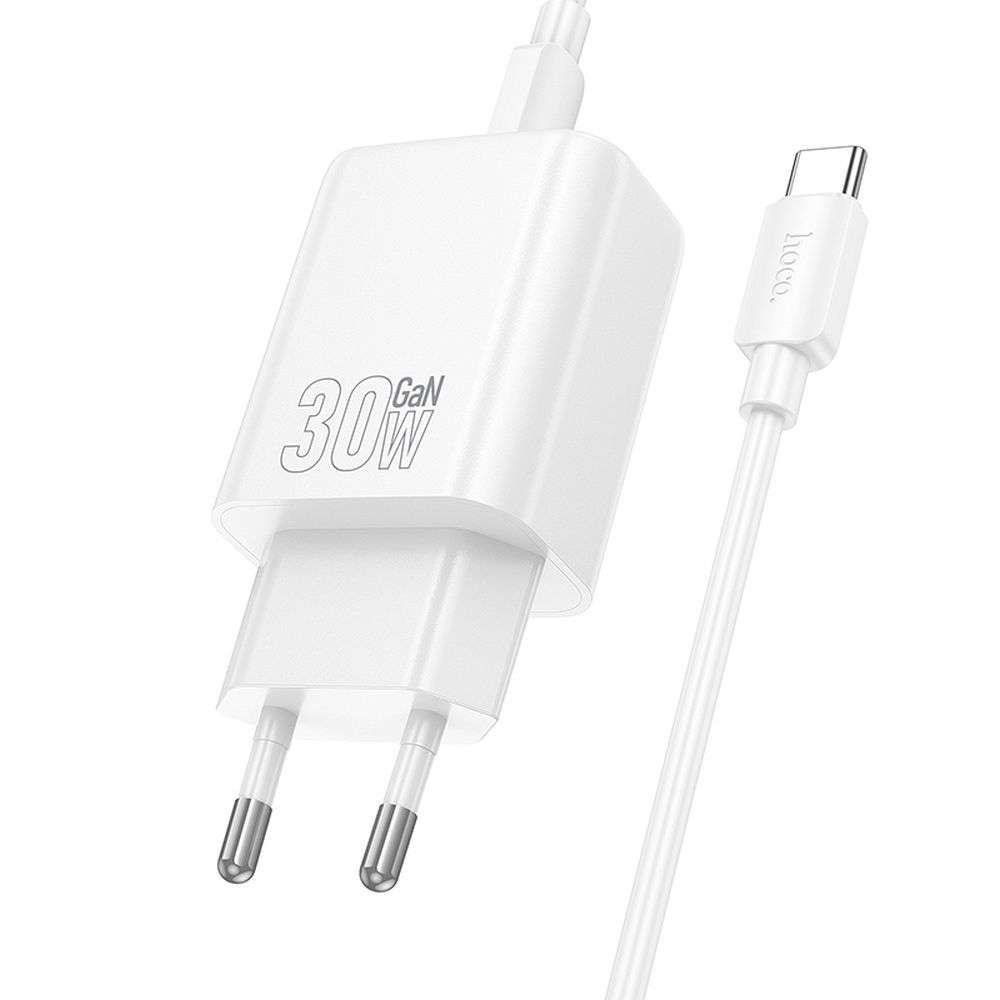 CARICATORE DA RETE TIPO-C + CAVO TIPO-C / TIPO C 30W PD QC N62 HOCO BIANCO 2 CARICATORE DA RETE TIPO-C + CAVO TIPO-C / TIPO C 30W PD QC N62 HOCO BIANCO - immagine 2