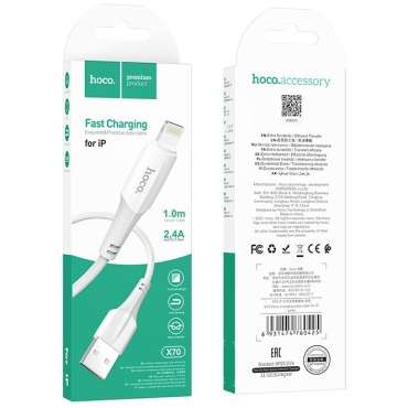 CAVO LIGHTNING APPLE IN CORDA ALTA QUALITA' 1MT 2,4A HOCO X70 BIANCO 5 X70I1B 2