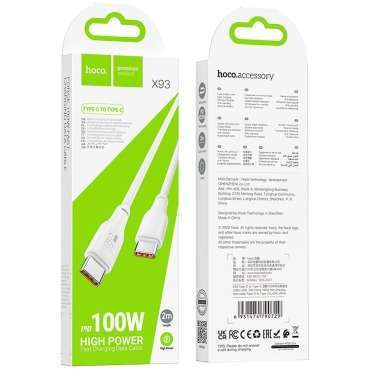 CAVO TIPO C - TIPO C CARICA ULTRA VELOCE CERTIFICATO BIANCO 100W 2MT X93 HOCO 5 X93C2CB 2