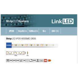 STRISCIA LED 2835 – 5 METRI 14,4W/M 1320LM EFFETTIVI  120 LED-METRO 3000K 24V IP20 LINKLED