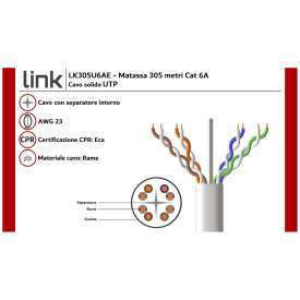 CAVO SOLIDO UTP PER RETI CATEGORIA 6A LSZH AWG23 IN RAME MATASSA MT 305 CLASSE CPR ECA LINK LK305U6AE