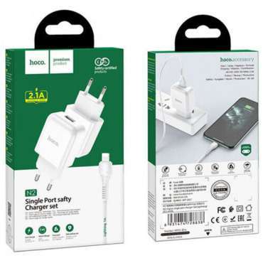 CARICABATTERIA DA RETE USB + CAVO PER LIGHTNING APPLE 2A N2 VIGOUR BIANCO HOCO 5 n2bl 2