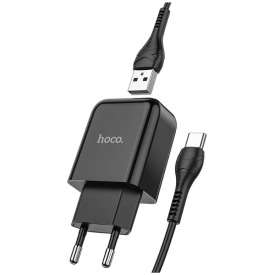 Alternative view of CARICABATTERIA DA RETE USB + CAVO TIPO C 2A N2 VIGOUR NERO HOCO