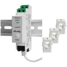 Shelly Pro 3EM 120A – Contatore energia DIN + 3 pinze120A