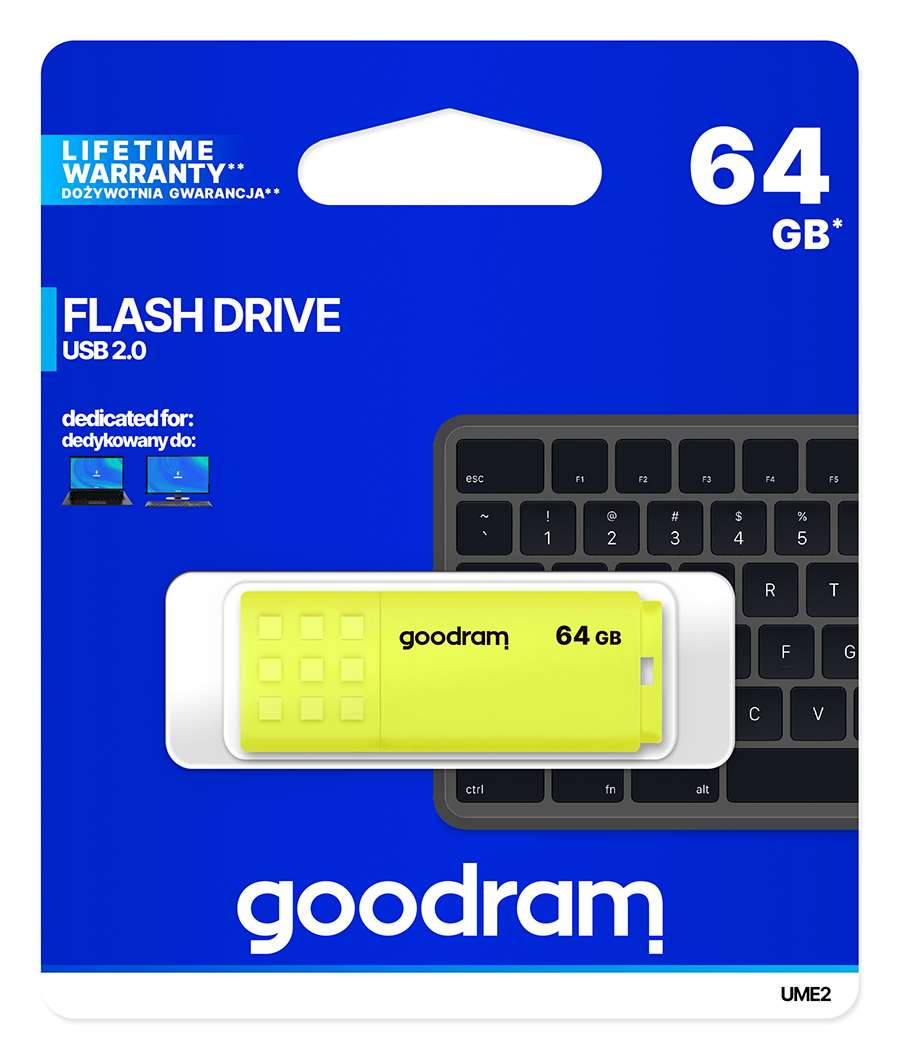 GoodRAM Pendrive 64GB UME2 yellow USB 2.0 - retail blister - UME2-0640Y0R11 1 GoodRAM Pendrive 64GB UME2 yellow USB 2.0 - retail blister - UME2-0640Y0R11