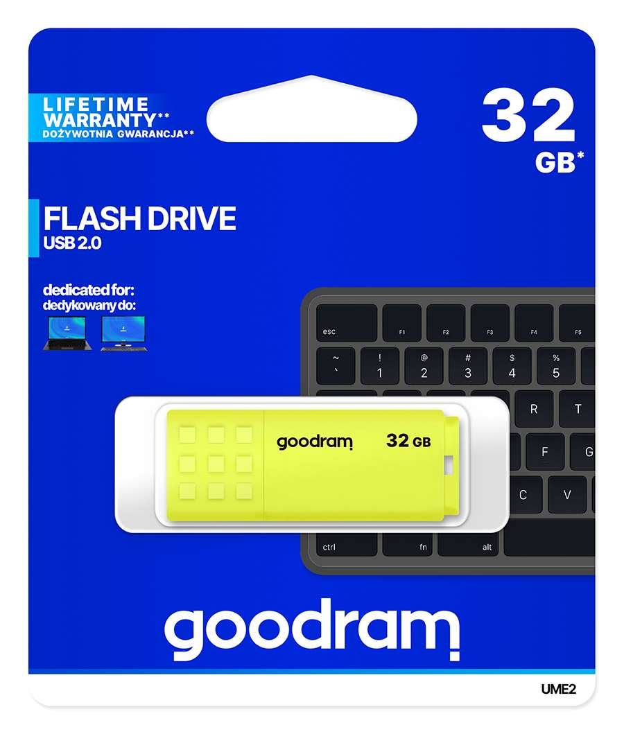 GoodRAM Pendrive 32GB UME2 yellow USB 2.0 - retail blister - UME2-0320Y0R11 1 GoodRAM Pendrive 32GB UME2 yellow USB 2.0 - retail blister - UME2-0320Y0R11