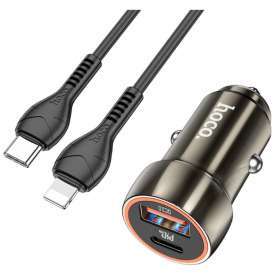 CARICABATTERIA DA AUTO TIPO C + USB QC3.0 POWER DELIVERY 20W + IPHONE LIGHTNING 8-PIN Z46A GRIGIO